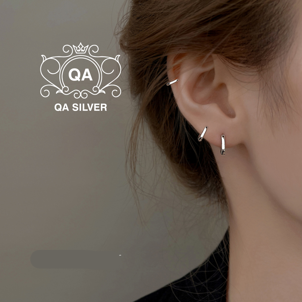 Khuyên tai bạc 925 tròn dày khớp mở bông nam nữ chốt lẫy tối giản S925 HOOP Silver Earrings QA SILVER EA190703