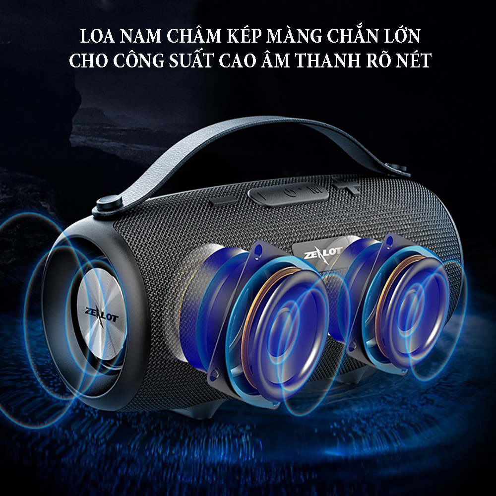 Loa bluetooth âm thanh vòm Zealot S34 với màng rung cộng hưởng thụ động, chống nước, dung lượng pin 1800mAh, công suất 10W, hiệu ứng âm trầm sâu - Hàng chính hãng