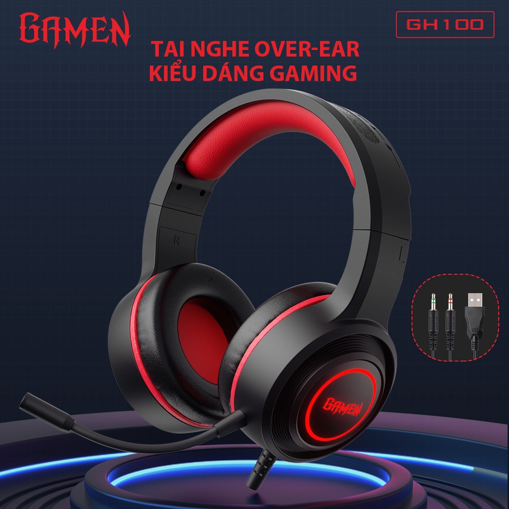 Tai Nghe Gamen GH100 Headphone Chụp Tai Kiểu Dáng Gaming Tùy Chỉnh Microphone - Hàng Chính Hãng