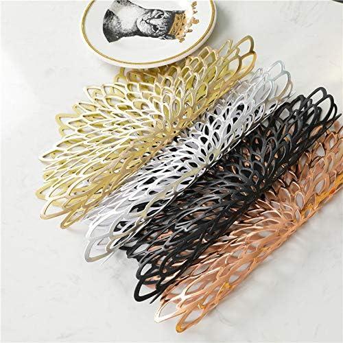 4 miếng khăn trải bàn màu đen, bộ bàn tròn rỗng -out rỗng, thảm nhựa tròn tròn, được sử dụng để cách nhiệt của tấm và trang trí bàn