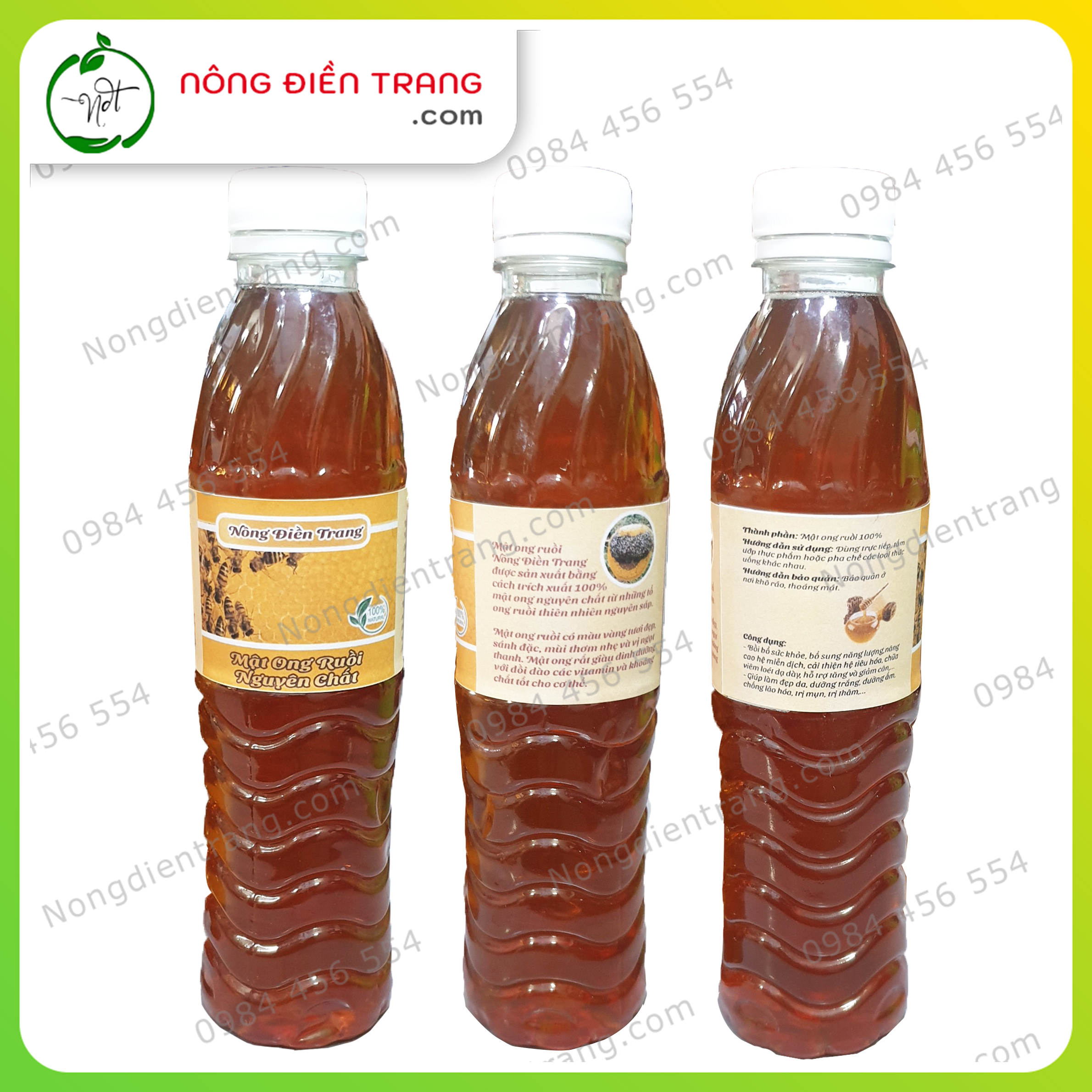 Mật Ong Ruồi Thiên Nhiên Nguyên Chất 100% - Chai 400ml - Được Trích Từ Tổ Ong Ruồi Rừng Nguyên Sáp, Không Pha Lẫn Tạp Chất VTNN Nông Điền Trang