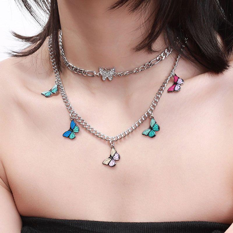 Dây Chuyền Inox Hình Bướm Đính Đá Pha Lê Nhiều Màu