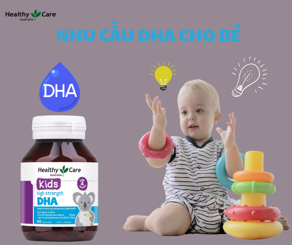DHA cho bé từ 4 tháng - 12 tuổi Healthy Care Kids High Strength - Úc, Giúp trẻ phát triển trí tuệ, thông minh, mắt sáng khỏe - QuaTangMe Extaste
