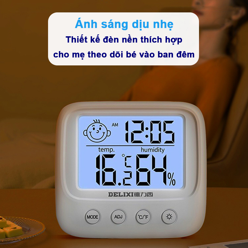 Nhiệt ẩm kế điện tử 3 trong 1 cao cấp Baby-S, Nhiệt kế phòng ngủ cho bé đa năng và tiện dụng – SDT005