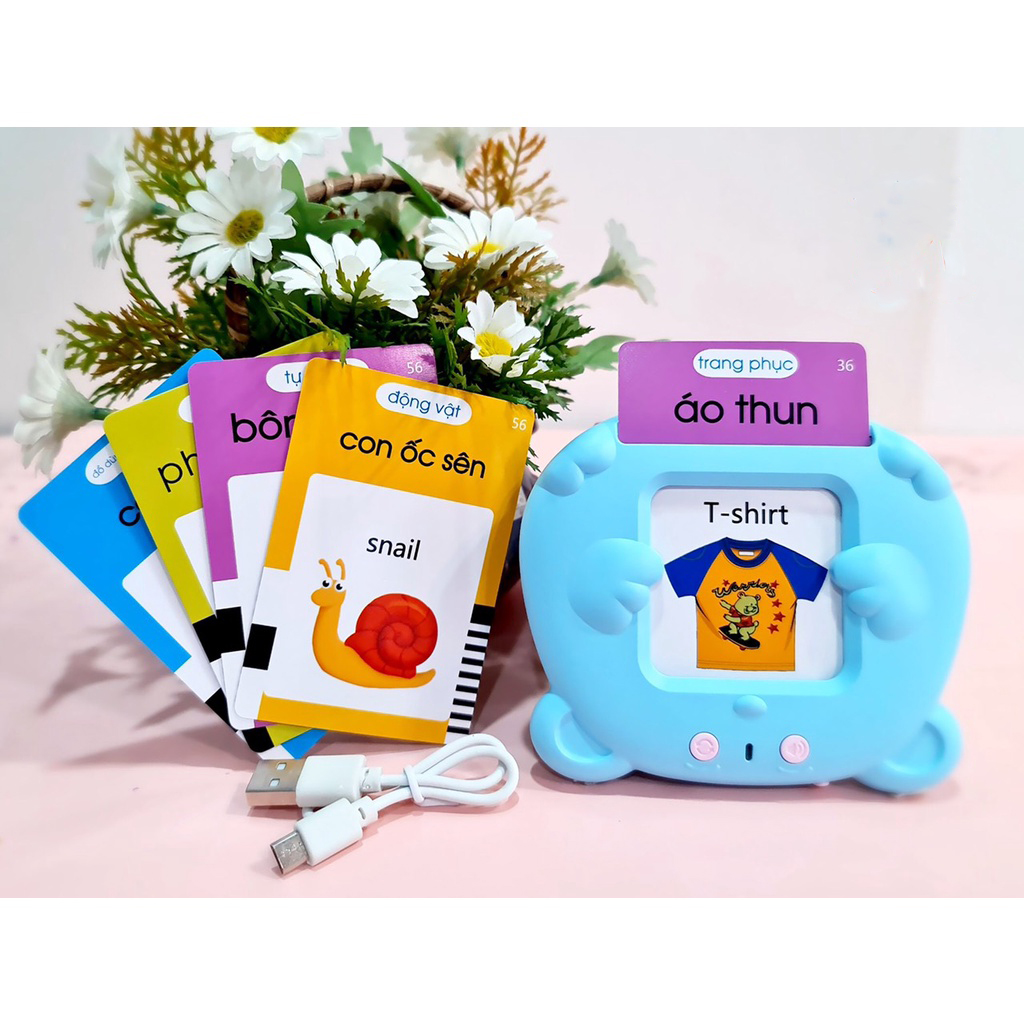 Đồ chơi thông minh Máy đọc từ vựng song ngữ Anh Việt, đọc thẻ flashcard - Gồm 112 thẻ 2 mặt 224 từ vựng và 12 chủ đề - Không sóng điện từ, an toàn cho bé