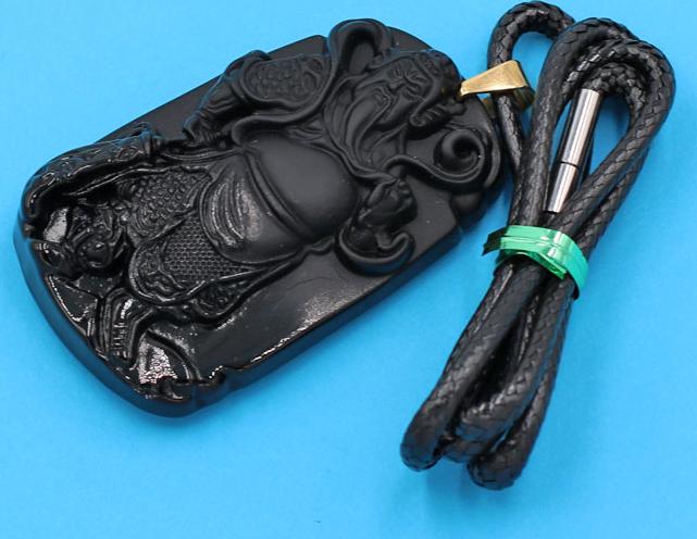 Dây chuyền mặt tượng Quan Công QC14 - thạch anh đen