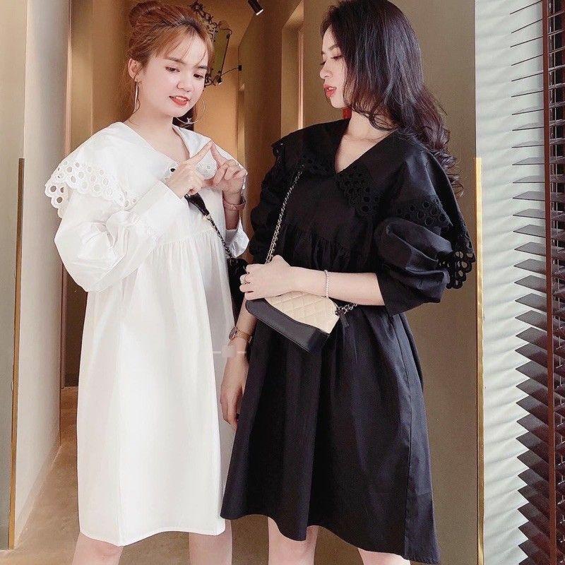 Đầm bầu babydoll cổ thủy thủ, Váy bầu cho mẹ mặc được cả trước và sau sinh