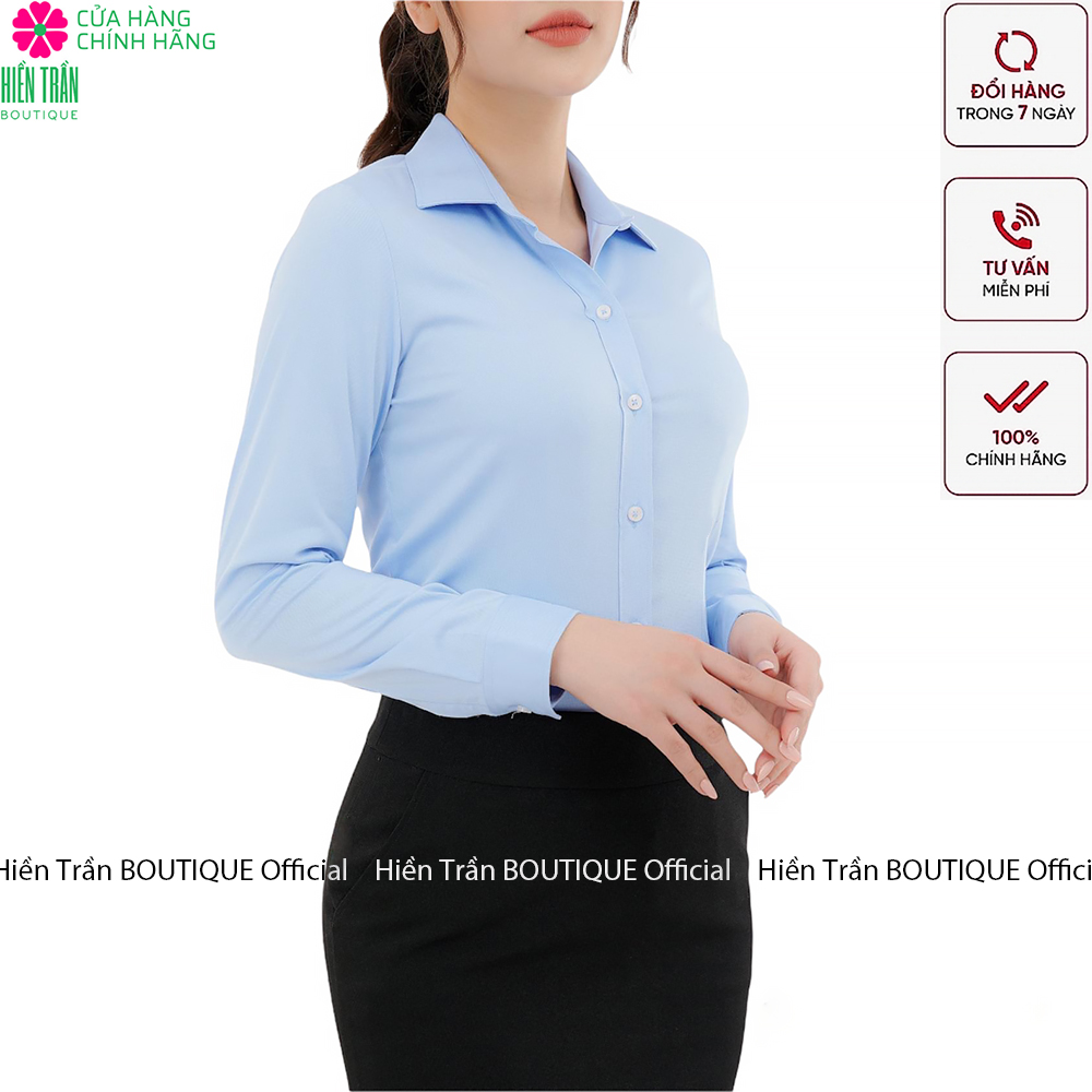 Áo sơ mi nữ Hiền Trần BOUTIQUE dài tay form rộng kiểu sơmi màu trắng xanh thời trang công sở đi học