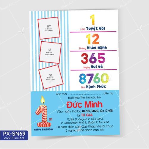 Thiệp thôi nôi – sinh nhật theo yêu cầu Pluxi
