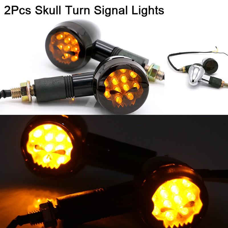 Set 2 Đèn Xi Nhan Hình Đầu Lâu Cho Xe Mô Tô Harley Dyna Sportster Honda
