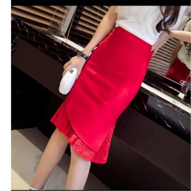 Chân váy bút chì tà lệch phối ren cá ️ cực xinh