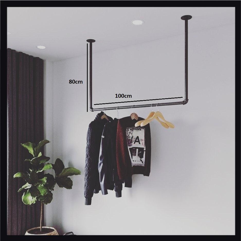 Kệ treo quần áo bằng ống nước, giá treo quần áo gắn trần chữ U decor shop quần áo studio