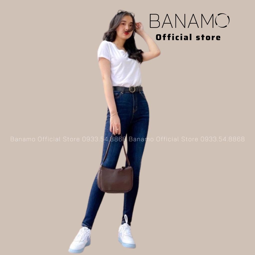 Quần jean nữ ôm trơn xanh đậm siêu đẹp thời trang banamo fashion jean nữ ôm trơn 7610