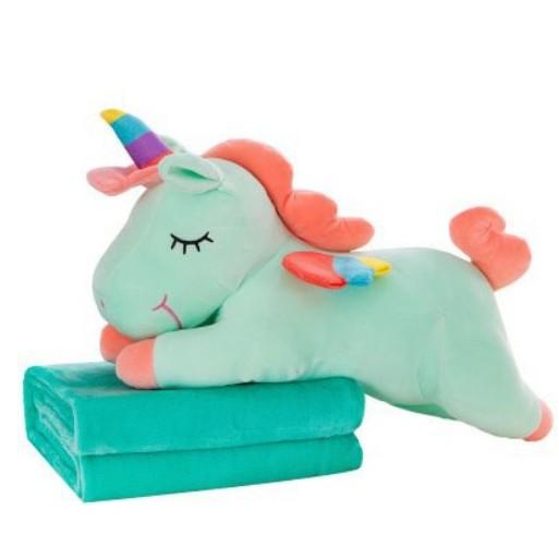 Gối gấu bông ngựa Pony một sừng có kèm chăn 2in1