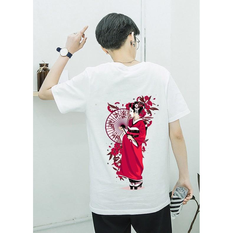 Áo thun in hình Geisha Nhật áo ngắn tay Unisex nam và nữ