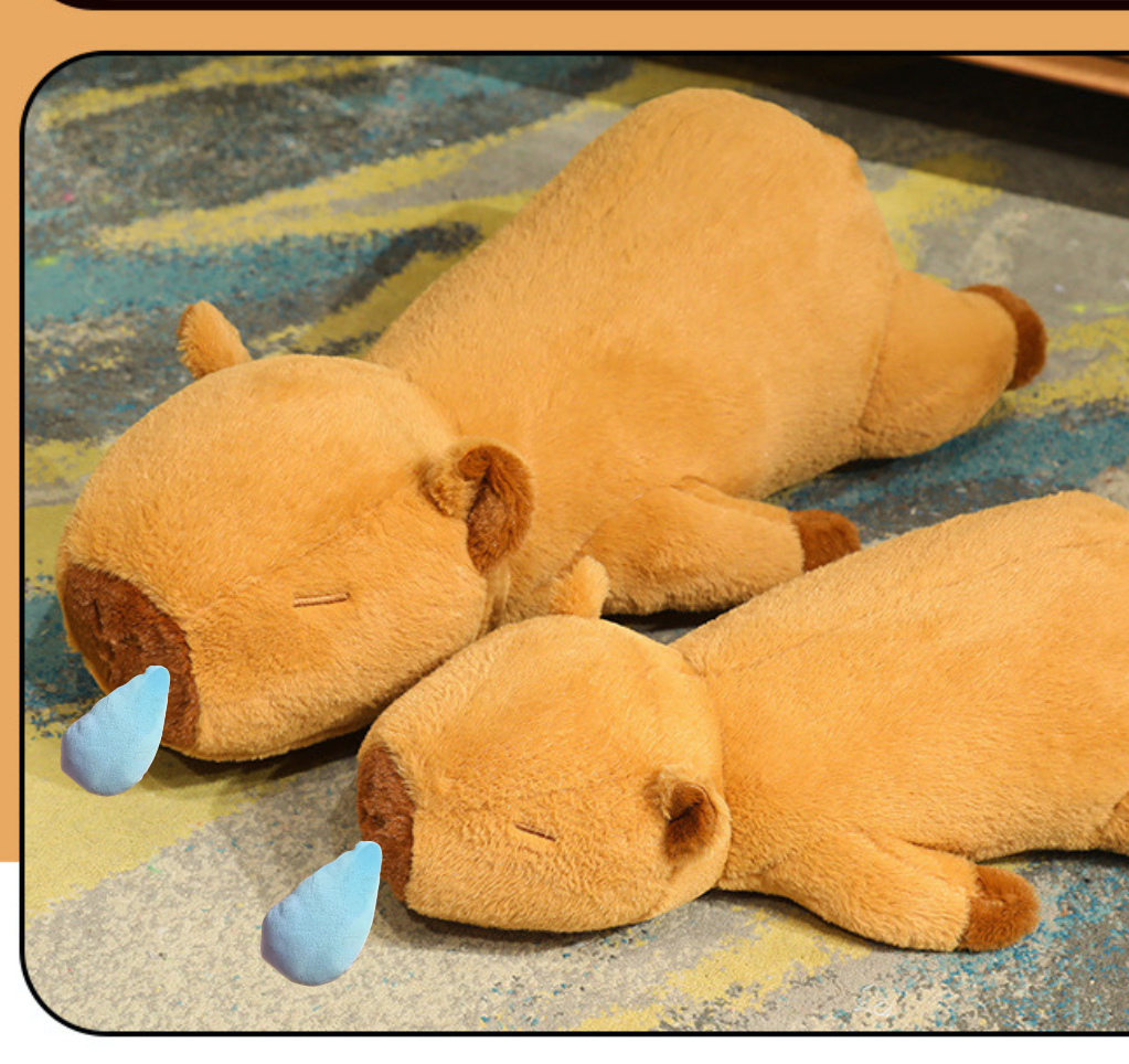 Thú nhồi bông capybara phom nằm đáng yêu - Size từ 60cm đến 90cm - Quà tặng gấu bông chuột lang chảy nước mũi có thể kéo ra được