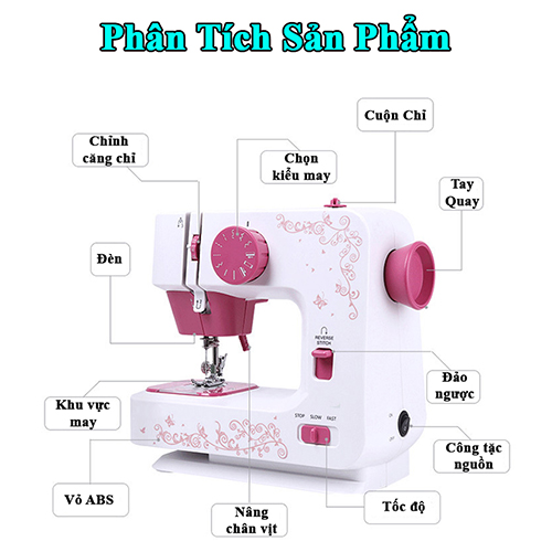 Máy may mini gia đình cao cấp với 12 chế độ may khác nhau tiện lợi, máy khâu gia đình không kén vải sử dụng dễ dàng, máy khâu mini có giả vắt sổ có bàn đạp ga tiện lợi với 12 chế độ may cho các loại vải khác nhau