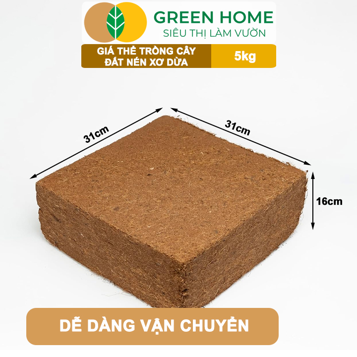 Đất Nén Xơ Dừa GreenHome, Viên Nén 5kg, Đã Qua Xử Lý, Bổ Sung Vi Sinh, Nở Gấp 5 Lần, Trồng Rau Hoa