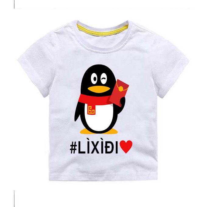 Áo thun LÌ XÌ ĐI hình chim cánh cụt siêu đẹp | Áo trẻ em Tết 2021 LX02