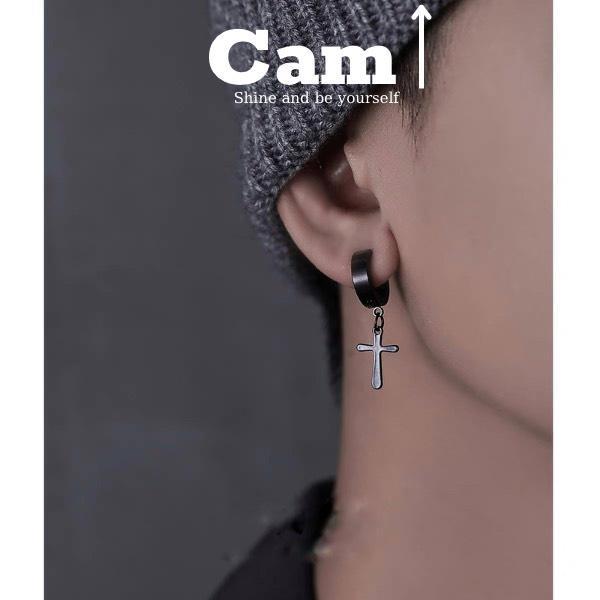 Khuyên Tai Nam Không Cần Bấm Lỗ, Khuyên Tai Kẹp Nhiều Lựa Chọn chữ thập, ngôi sao Cam Accessories