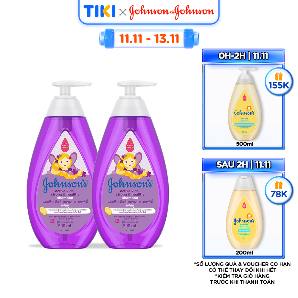 Combo 2 Dầu Gội Giúp Tóc Chắc Khỏe Cho Bé Gái Johnsons Active Kids Strong Healthy Shampoo - Dung tích 500mlx2
