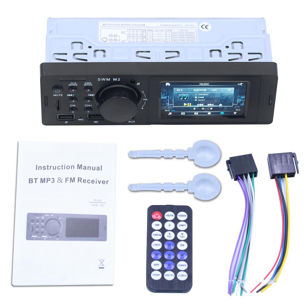 Car MP3 Player BT Stereo Receiver FM Radio Hands-Free Calling U-Disk/TF Card/Aux-in Player Support APP to Find Car 2.1A Quick Charge with Remote Controller