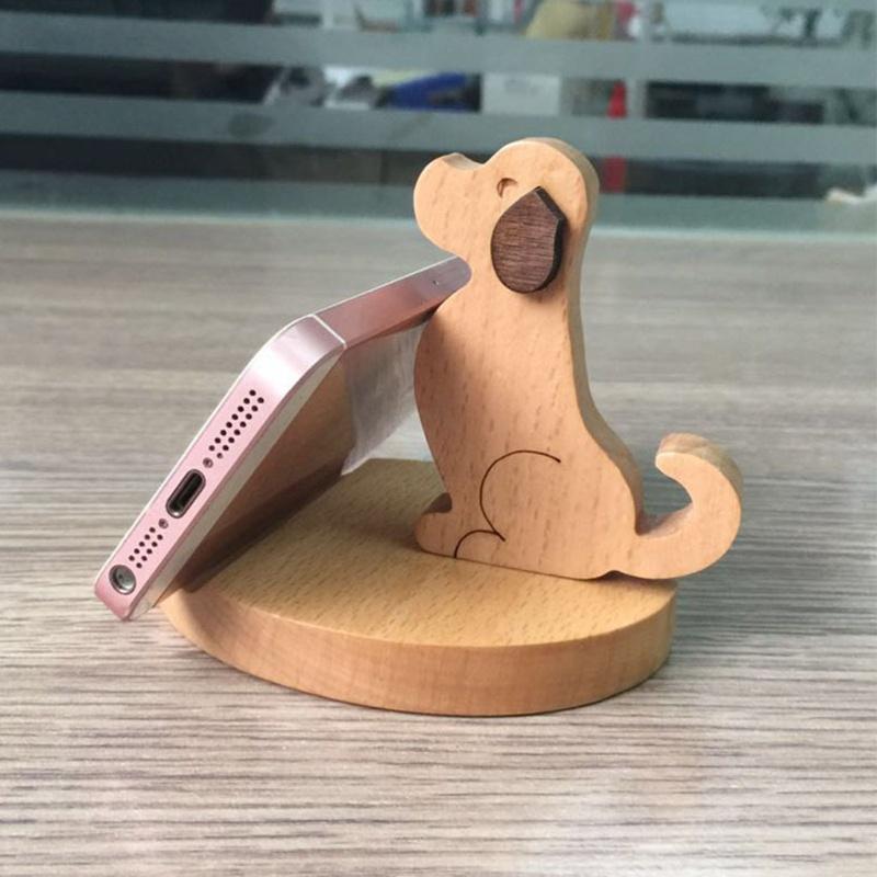 Giá đỡ điện thoại để bàn hình chú chó bằng gỗ dễ thương