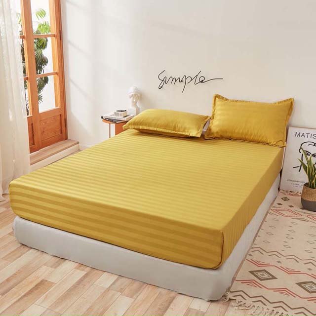 Bộ Ga Gối Cotton Kẻ 3F Lidaco Chuyên Dụng Cho Homestay, Khách Sạn - Vàng
