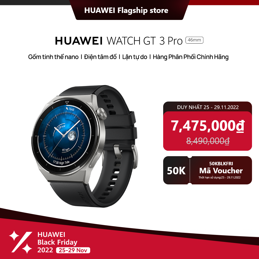 Đồng Hồ Thông Minh HUAWEI WATCH GT 3 Pro | Gốm tinh thể nano | Điện tâm đồ | Lặn tự do | Hàng Chính Hãng