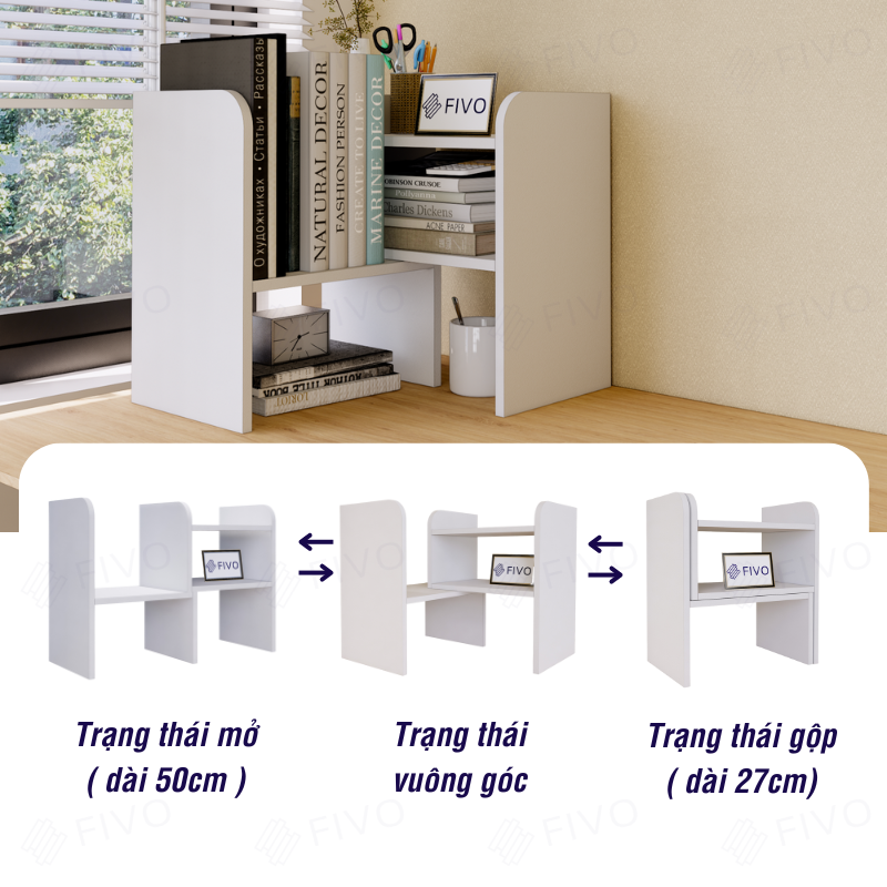 Kệ Sách Gỗ Mini Để Bàn Đa Năng FIVO FB23 Bo Góc An Toàn, Dễ Dàng Lắp Ráp, Trang Trí Góc Học Tập Và Làm Việc