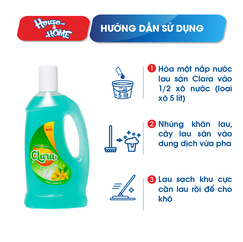 Nước lau sàn Clara hương hoa rừng thơm ngát chai 1L