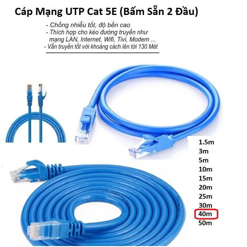 Cáp Mạng UTP Cat 5E Dây Xanh ( Bấm Sẵn 2 Đầu )Cable Lan UTP Cat 5E -40m