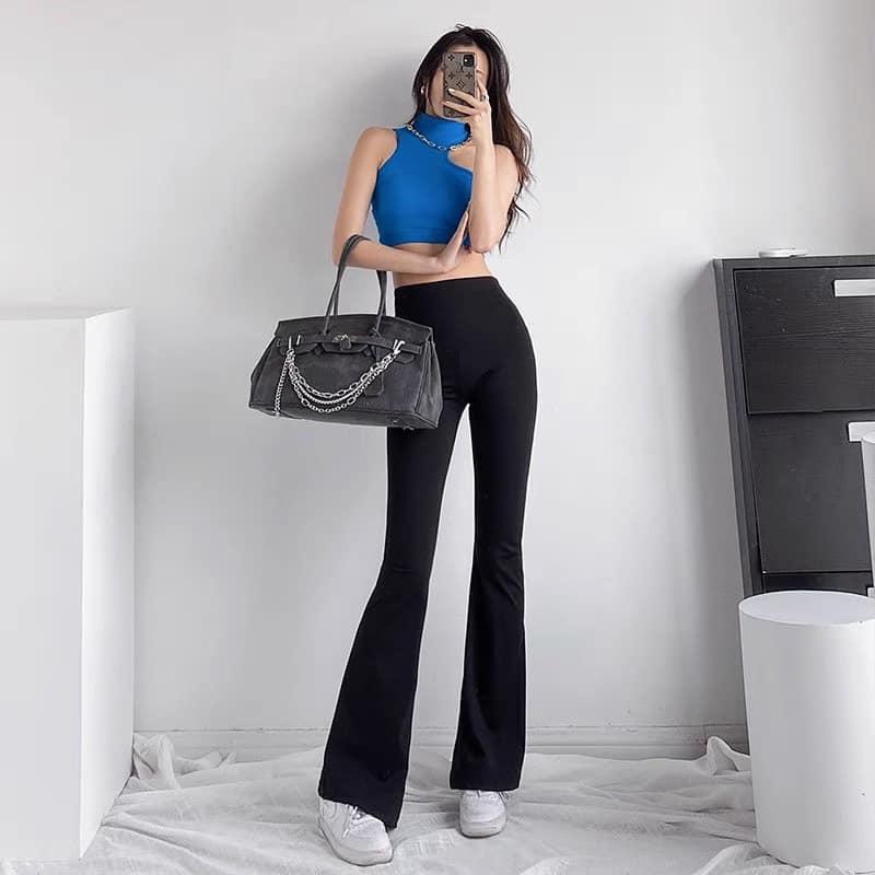 Quần ống loe dáng dài ôm body tôn dáng sexy, quần legging nữ ống loe cực hot trend Q07 - Đen