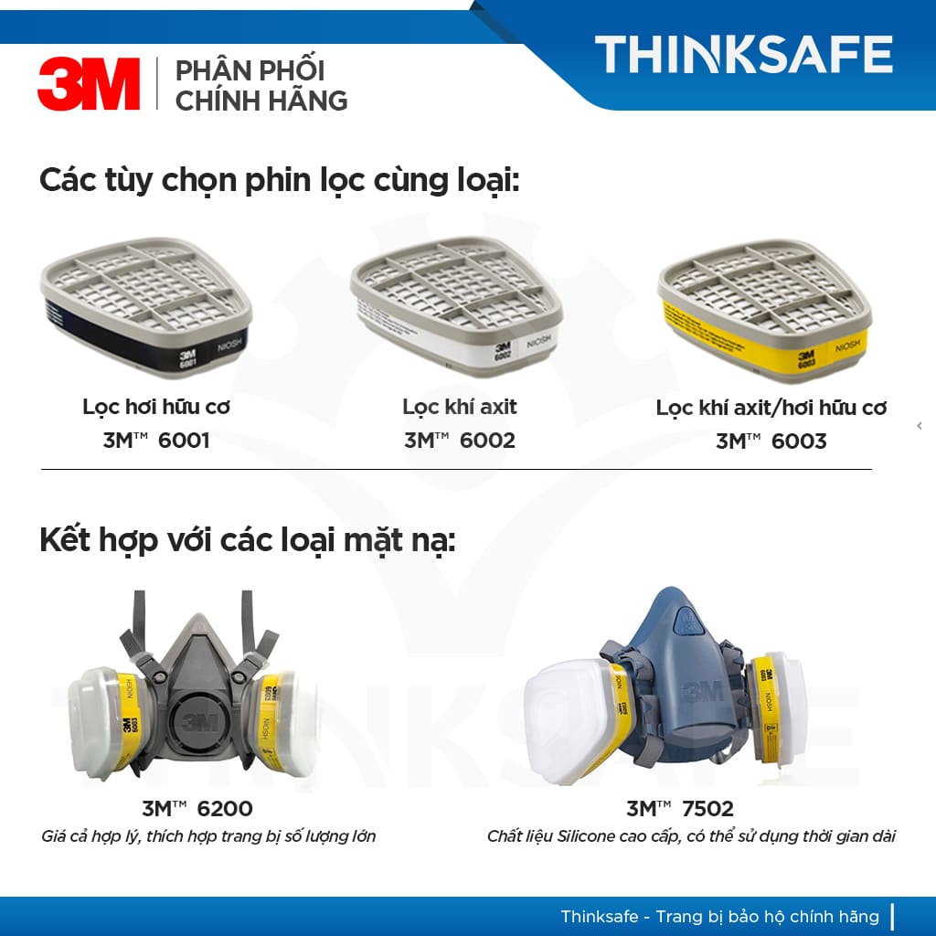 Phin lọc 3M 6003 Phin lọc hơi hữu cơ, vô cơ thường sử dụng cho mặt nạ phòng độc 3M 6200, 3M 7502, 3M 6800