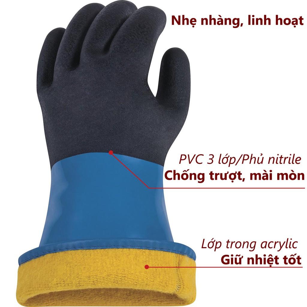 Găng tay chịu lạnh Deltaplus VV837 bao tay chống lạnh -40 độ C, chống hóa chất, phủ Nitrile chống trượt, linh hoạt cao