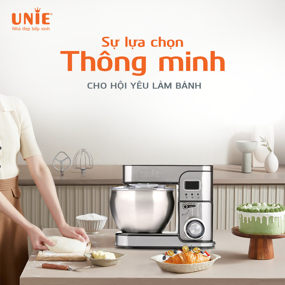 Máy Trộn Bột Đánh Trứng Đa Năng UNIE EM5 Cao Cấp Tiêu Chuẩn Đức Dung Tích 8 Lít Công Suất 1300W - Hàng Chính Hãng