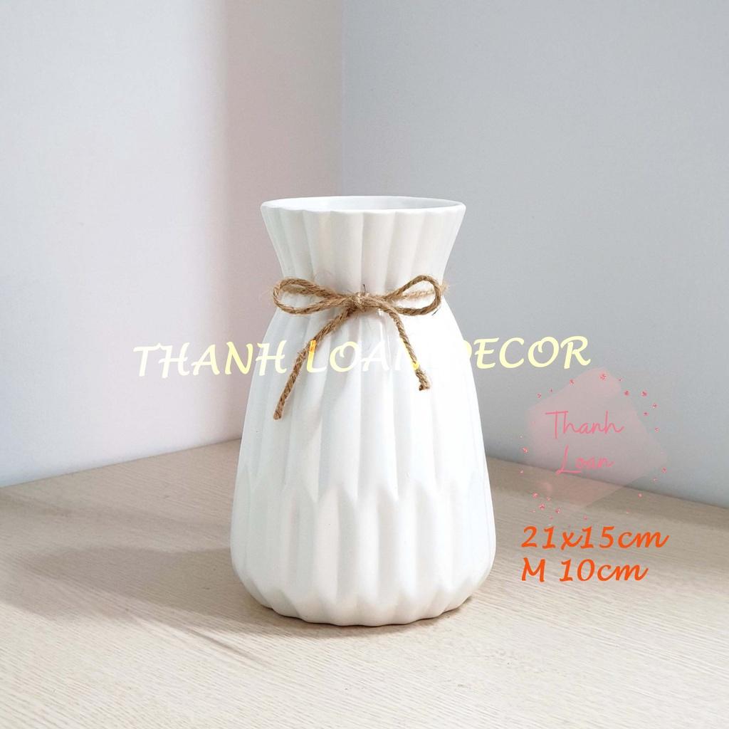 Lọ hoa gốm Bát Tràng cao cấp - Bình hoa trang trí decor - Dáng men mát giỏ nơ đẹp - Màu trắng, hồng, xanh, ghi