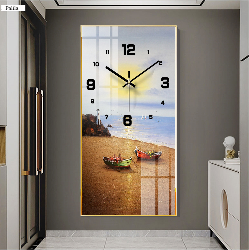 Đồng Hồ Tráng Gương Phong Cảnh Biển Đẹp - Tranh Tráng Gương Treo Tường Thuyền Buồm Trên Biển Cao Cấp