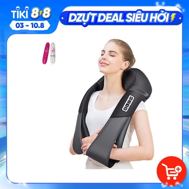 Đai Massage Thư Giãn Đa Năng Cho Cổ Vai Gáy, Có Chức Năng Nhiệt Giúp Tăng Cường Lưu Thông Máu | Kèm Đầu Massage Có Chức Đấm Bóp &amp; Xoa Bóp - Tặng kèm máy massage cầm tay mini - Hàng nhập khẩu - Giao màu ngẫu nhiên