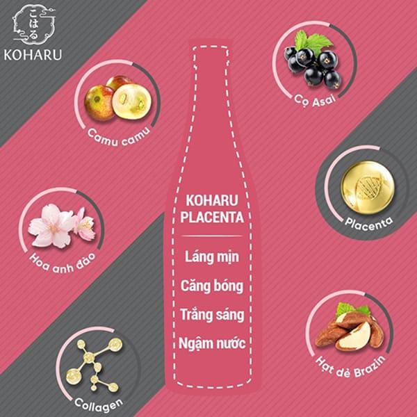 Nước Uống Đẹp Da KOHARU PLACENTA, Combo 2 chai Giúp Bảo Bối Ngừa Nám Sạm Da, Chăm Sóc Da Mụn, Trắng Da