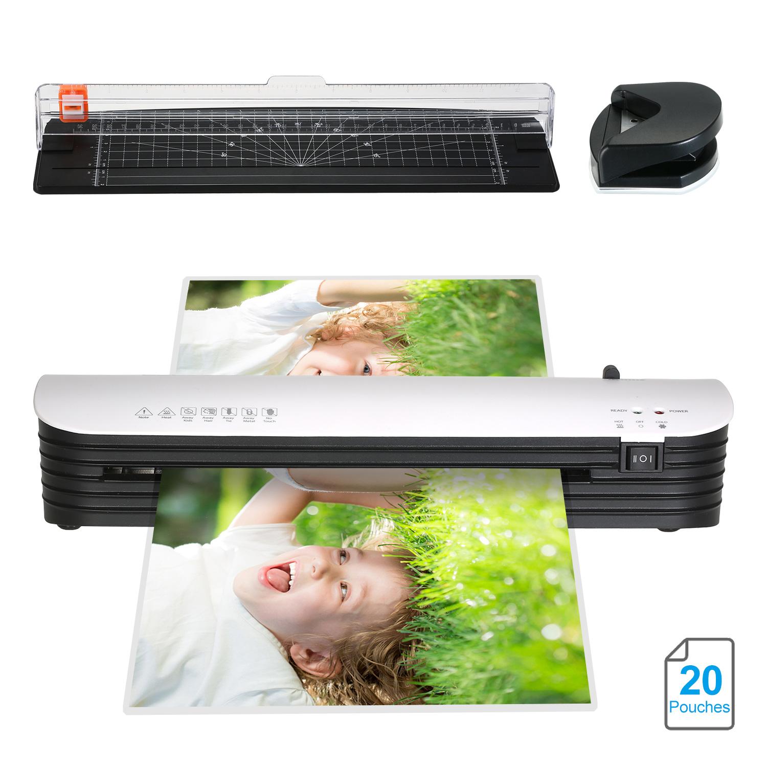 SL299 Laminator Machine Set A4 Size Hot and Cold Laminator 2 Roller System with 20 Laminating Pouches Paper Cutter