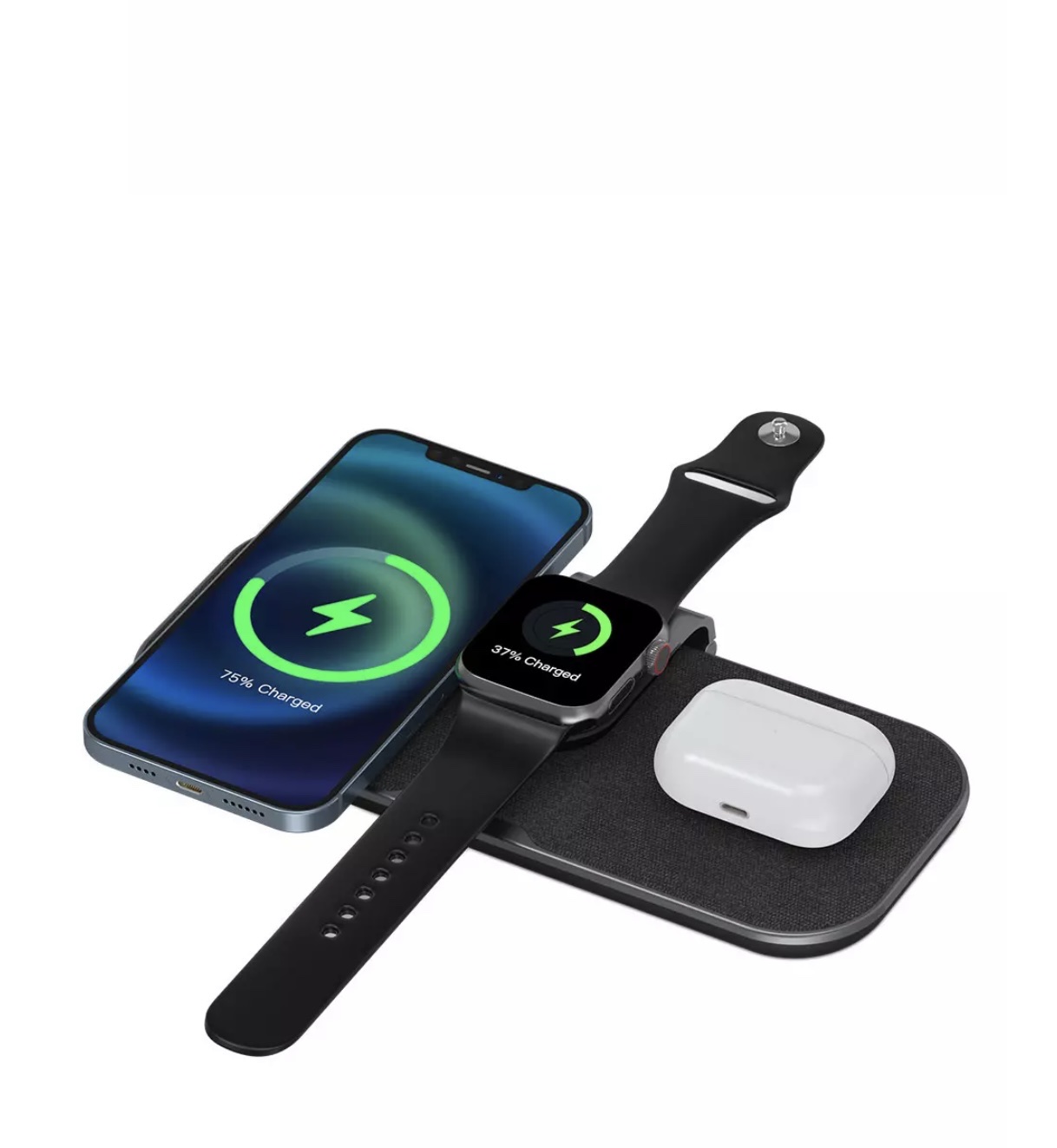 Dock Wiwu Power Air PA3IN1B Dành Cho Điện Thoại, Apple Watch, Tai Nghe Sạc Không Dây Thông Minh 15W - Hàng Chính Hãng