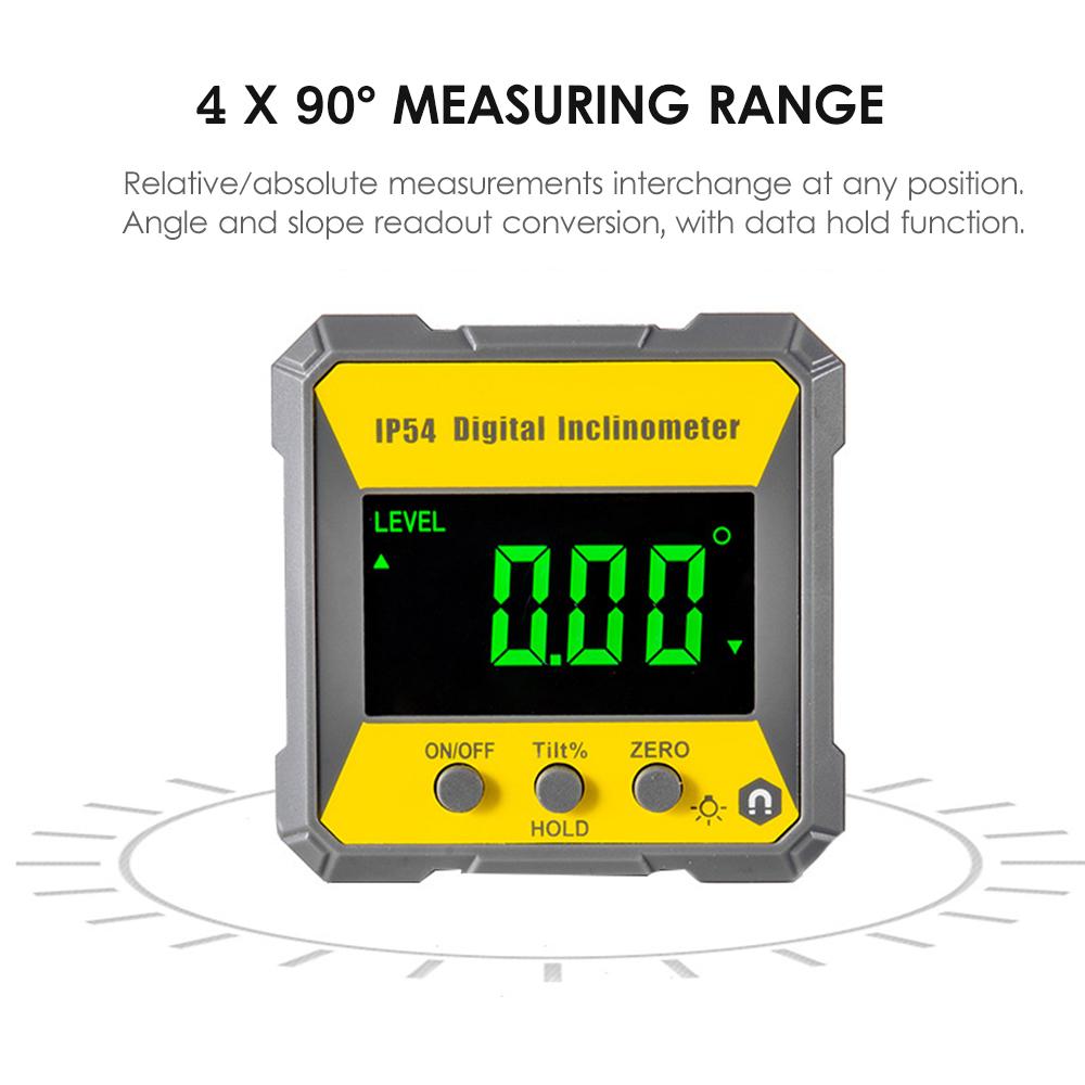 4 x 90 Degrees Digital LCD Protractor Inclinometer Magnetic 0.2° Accuracy Angle Finder Level Box IP54 Electrical Levelling Instrument for Woodworking Machinery Auto Repair