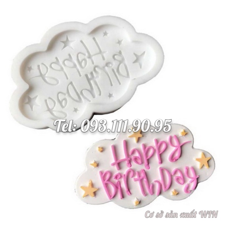 Khuôn silicon làm rau câu sinh nhật Happy Birthday ngôi sao, đám mây – Mã số 1201