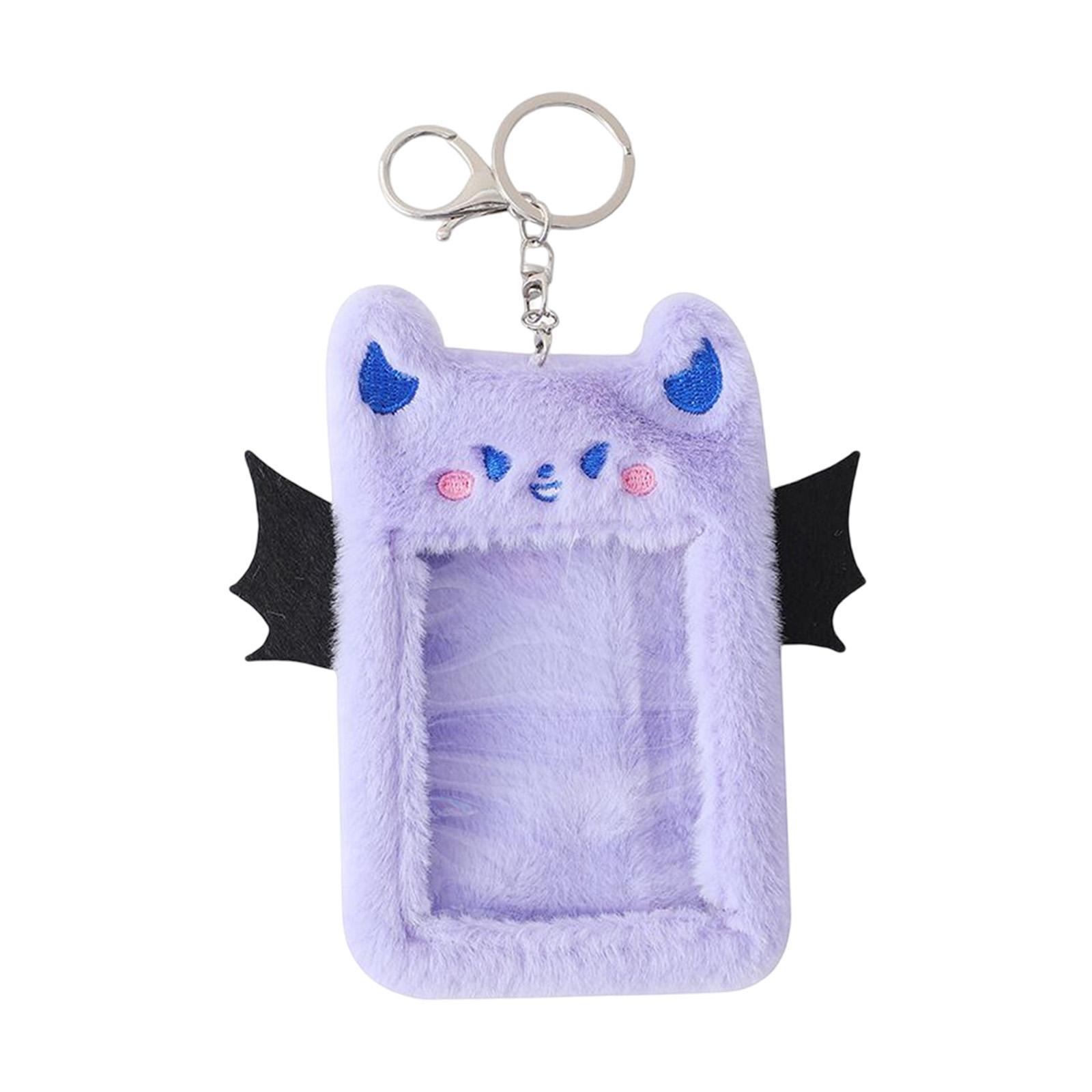 Cartoon Plush Photo Card Holder Animal with Keychain for Birthday Gift Black