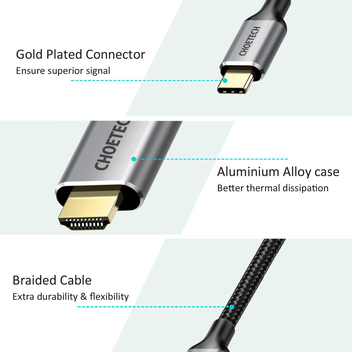 Bộ Cáp Type C to HDMI Phân Giải 4K 60Hz Dài 1.8M Kèm Đầu Chuyển C to HDMI Thunderbolt 3 CHOETECH CH0033-BK - Hàng Chính Hãng