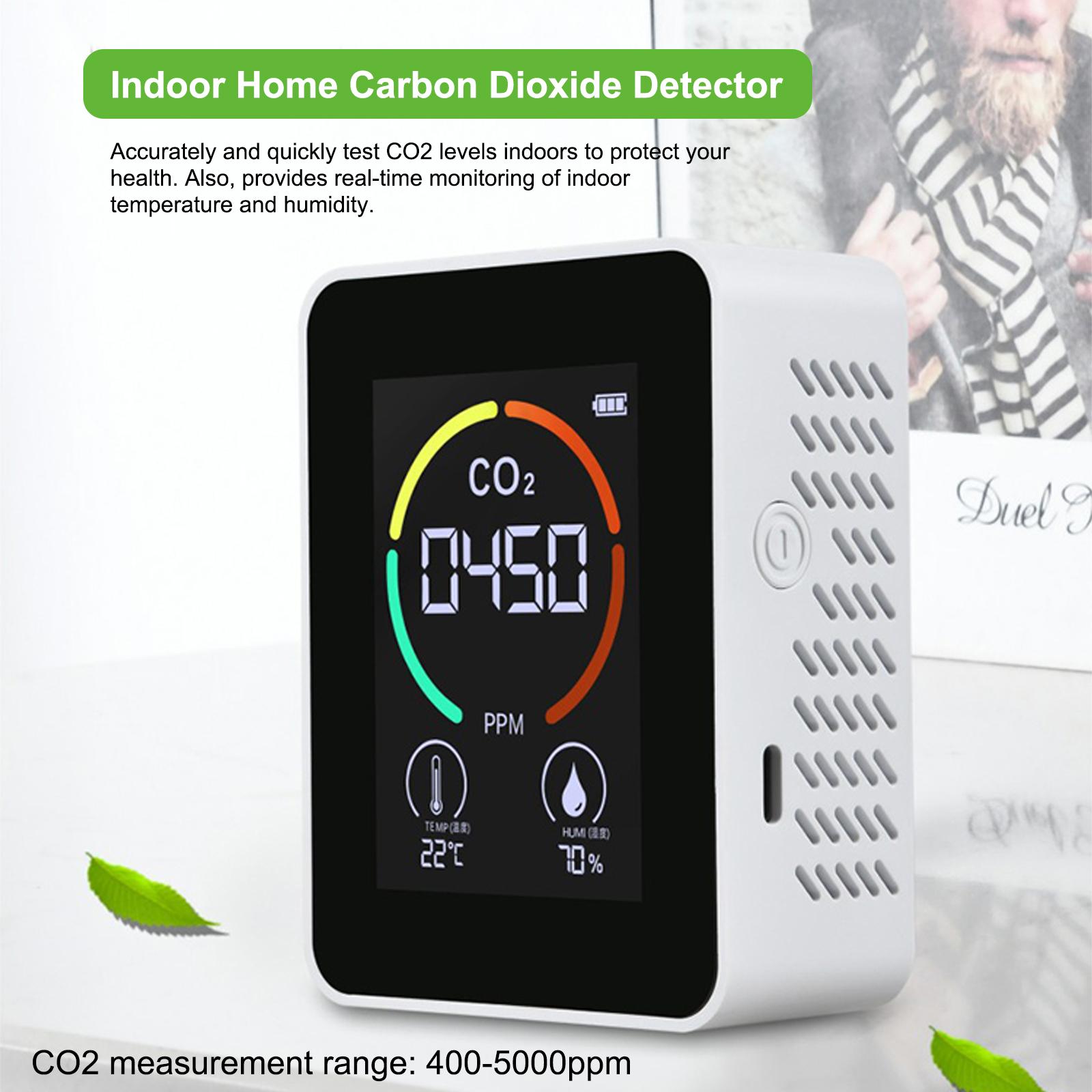 Air Quality Monitor Indoor Home CO2 Meter Carbon Dioxide Detector Temperature Humidity Sensor Real Time Reading Rechargeable Battery