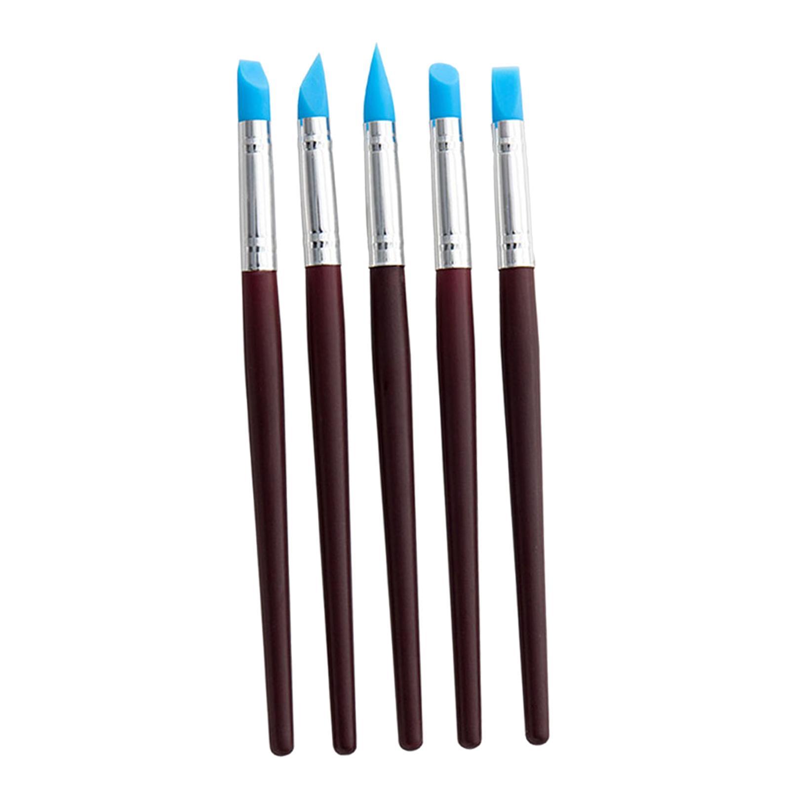 5x Polymer Clay Tools, Silicone Polymer Clay Sculpting Tools, Rubber Tip Paint Brushes Set Pottery Clay Tools for Decorating Carving Polymer