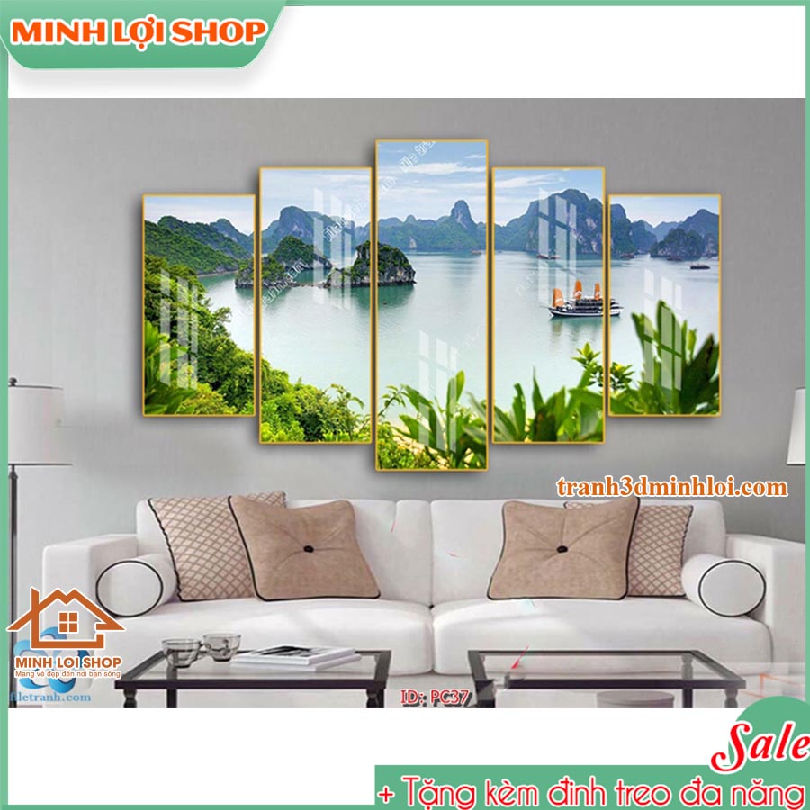 Tranh tráng gương pha lê PHONG CẢNH 5 tấm trang trí phòng khách hiện đại TẶNG KÈM ĐINH TREO 5T036