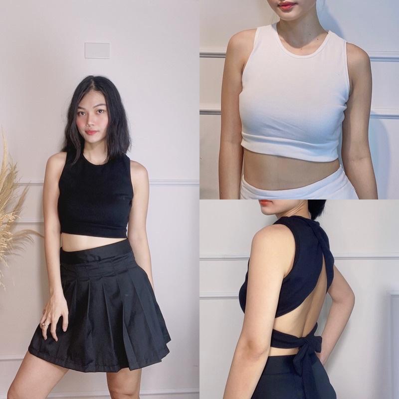Áo ba lỗ croptop hở lưng, áo thun cộc tay cutout lưng - Audrey Studio